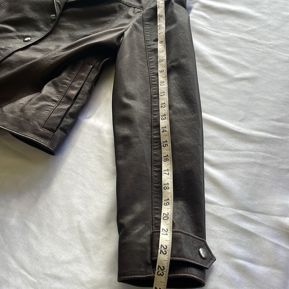 Henry Grethel Brown Leather Jacket Moto Tailored Buckle Accents Snap Front - Picture 11 of 15
